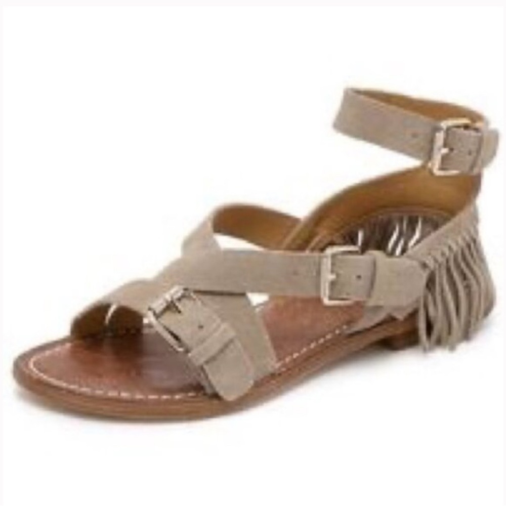 Belle by Sigerson Morrison Tan Fringe Flat Buckle Sandals